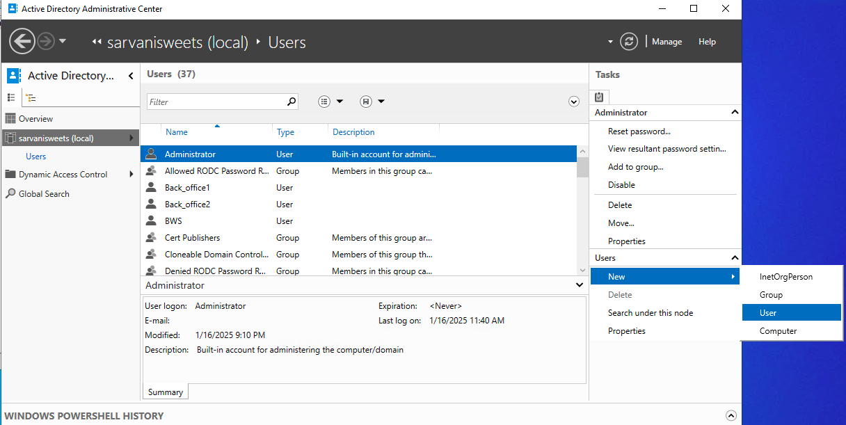 Create user window