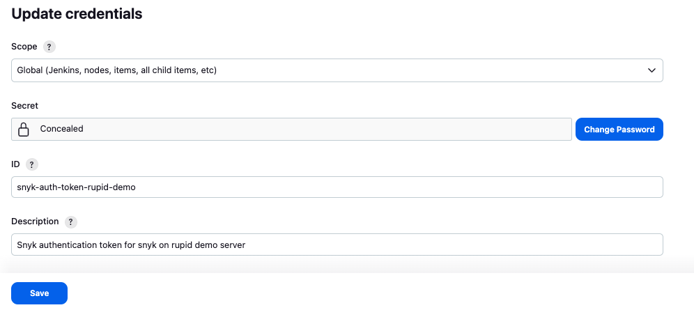 Configure snyk access token in jenkins credentials manager